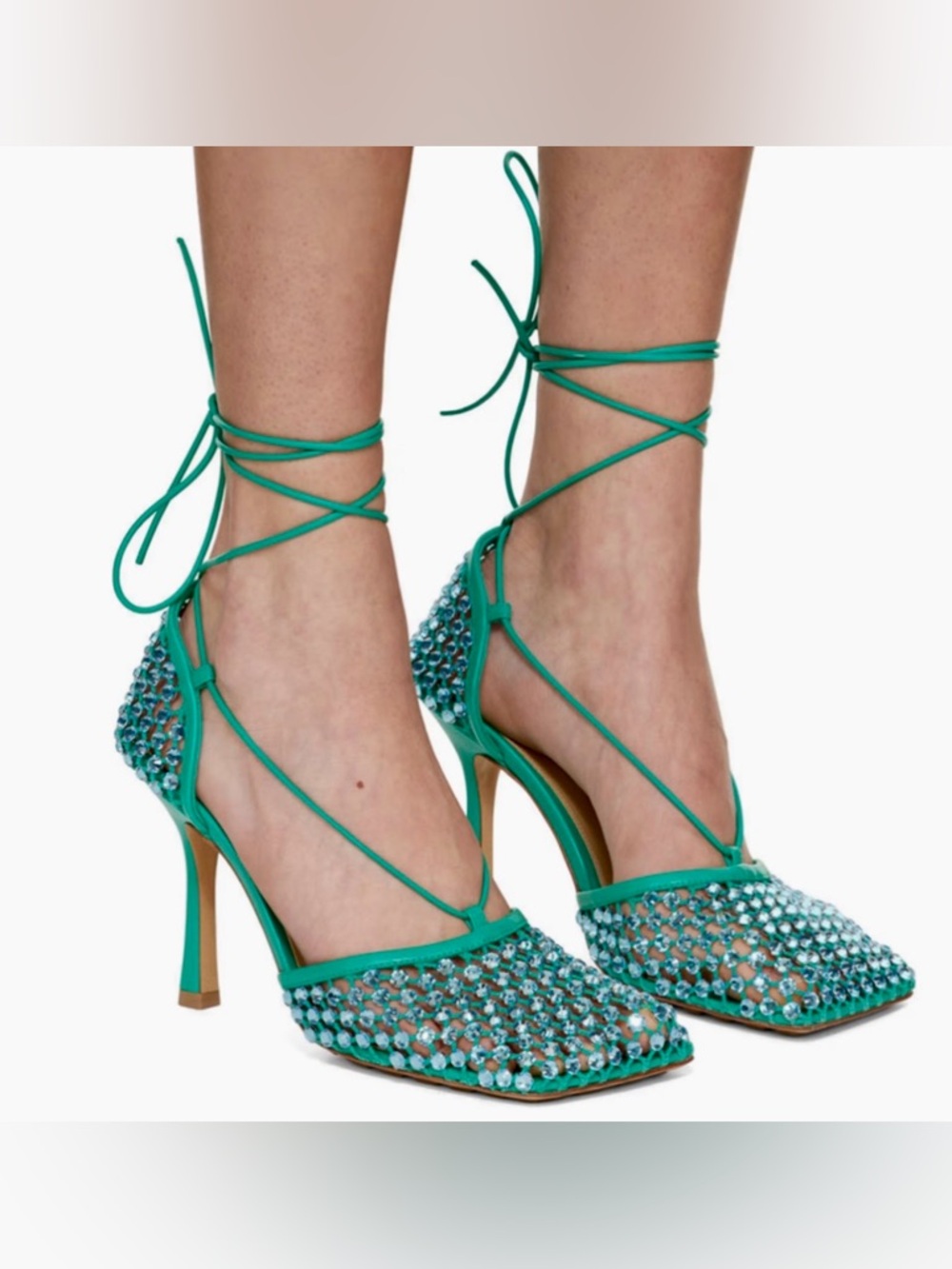 BOTTEGA VENETA SPARKLE STRETCH SANDALS IN ACID TURQUOISE - Picture 1 of 8